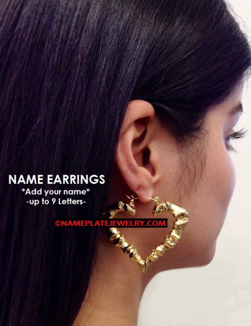 14k Gold Overlay bamboo 2" any name earring/PERSONALIZED/pair